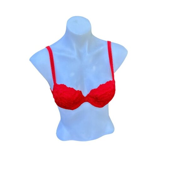 Oscar de la Renta Red Lace Lightly Padded Underwire Bra Size 34A - Picture 1 of 9